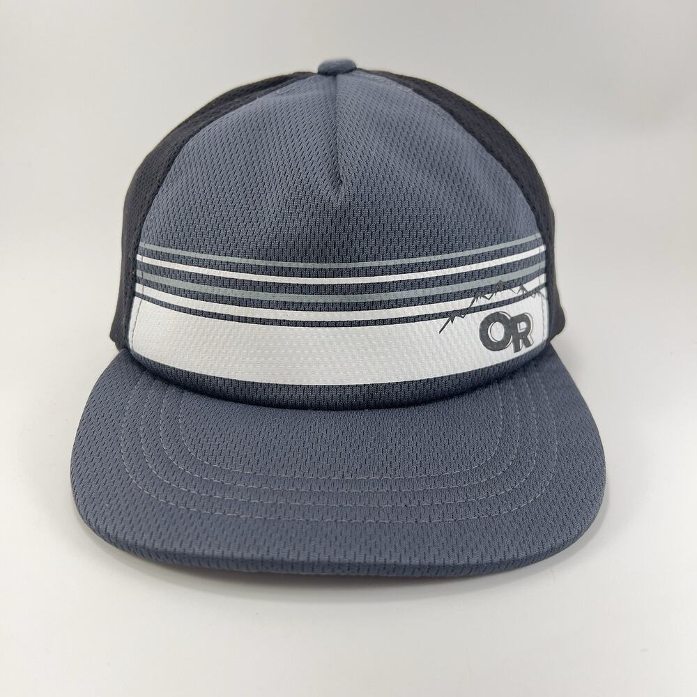 Outdoor Research OR Logo Trucker Hat Grey Black Stripe Snapback Mesh Cap